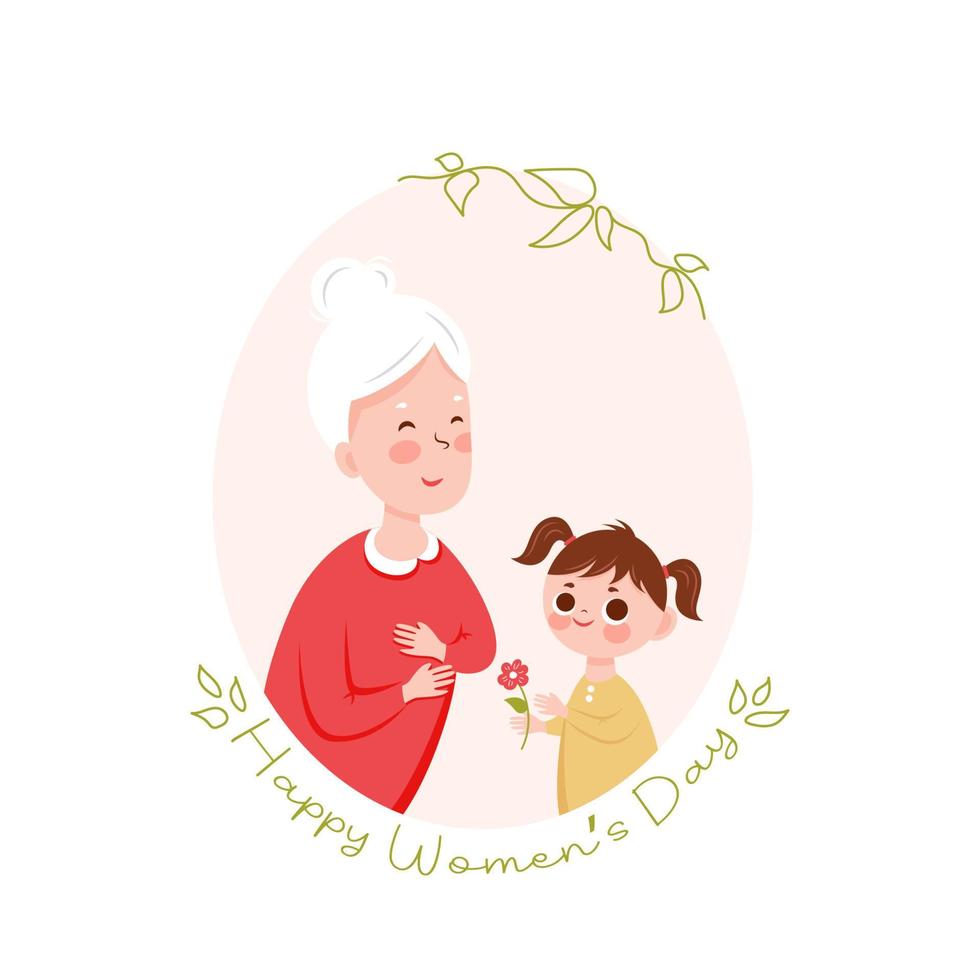 illustration för de dag av Mars 8 barnbarn ger en blomma till henne mormor vektor
