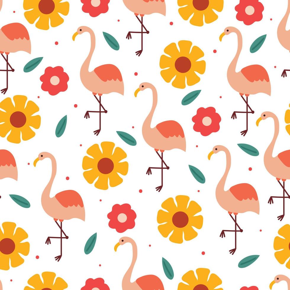 nahtlos Muster süß Flamingo mit Blume. süß Tier Hintergrund zum Textil, Geschenk wickeln Papier vektor