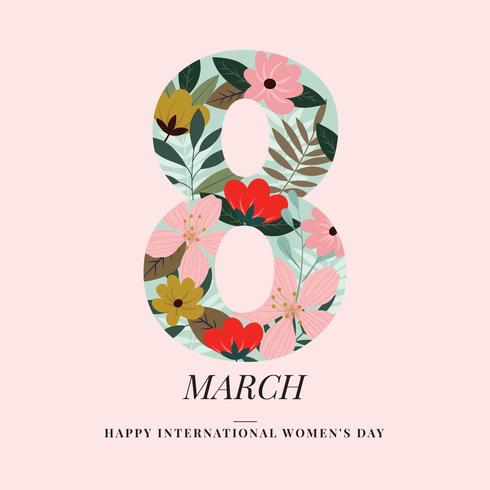 Acht März-Frauen Tag Hand gezeichnete Floral Vector