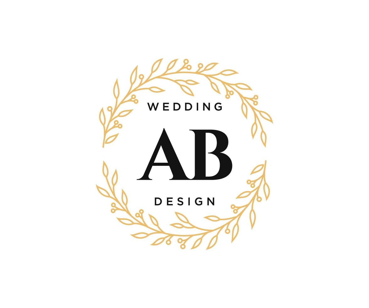 ab initialen brief hochzeit monogramm logos sammlung, handgezeichnete moderne minimalistische und florale vorlagen für einladungskarten, save the date, elegante identität für restaurant, boutique, café im vektor