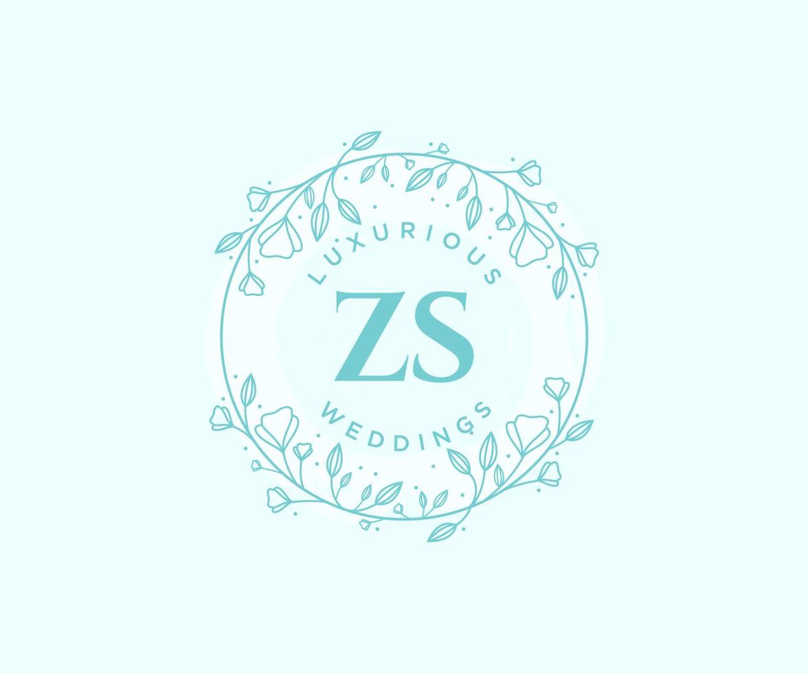 zs initialen brief hochzeitsmonogramm logos vorlage, handgezeichnete moderne minimalistische und florale vorlagen für einladungskarten, datum speichern, elegante identität. vektor