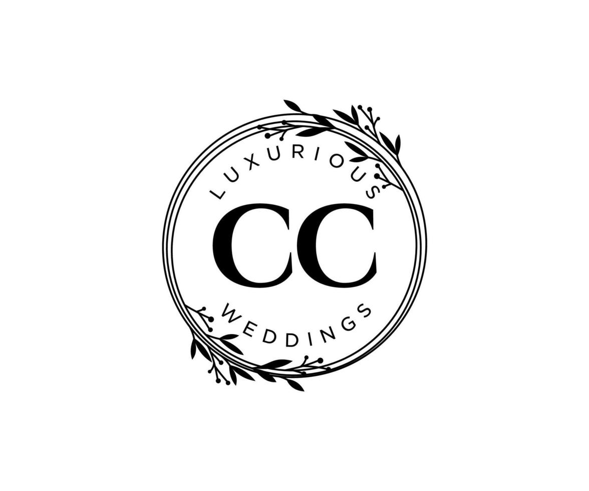 cc Initialen Brief Hochzeit Monogramm Logos Vorlage, handgezeichnete moderne minimalistische und florale Vorlagen für Einladungskarten, Datum speichern, elegante Identität. vektor