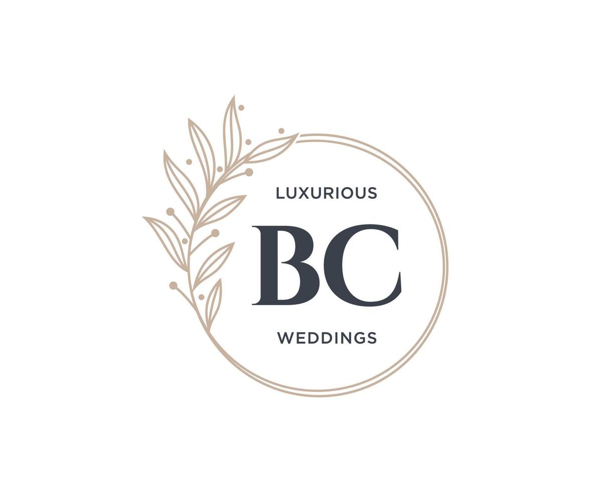 bc initialen brief hochzeitsmonogramm logos vorlage, handgezeichnete moderne minimalistische und florale vorlagen für einladungskarten, datum speichern, elegante identität. vektor