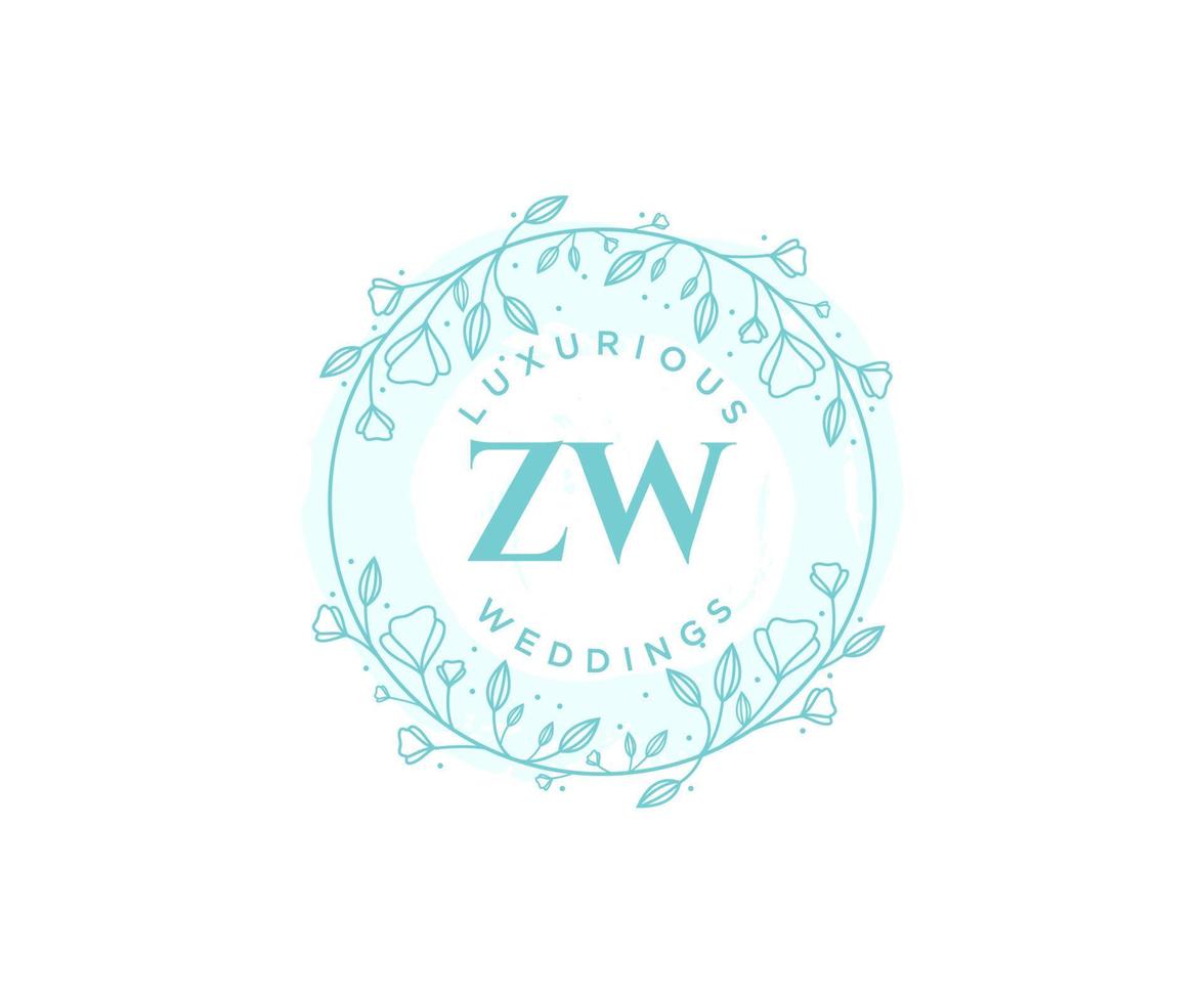 zw Initialen Brief Hochzeit Monogramm Logos Vorlage, handgezeichnete moderne minimalistische und florale Vorlagen für Einladungskarten, Datum speichern, elegante Identität. vektor