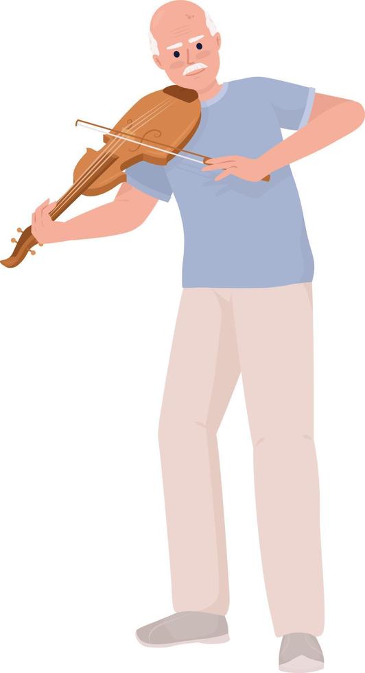 äldre man spelar fiol musikalisk instrument semi platt Färg vektor karaktär. redigerbar figur. full kropp person på vit. enkel tecknad serie stil illustration för webb grafisk design och animering
