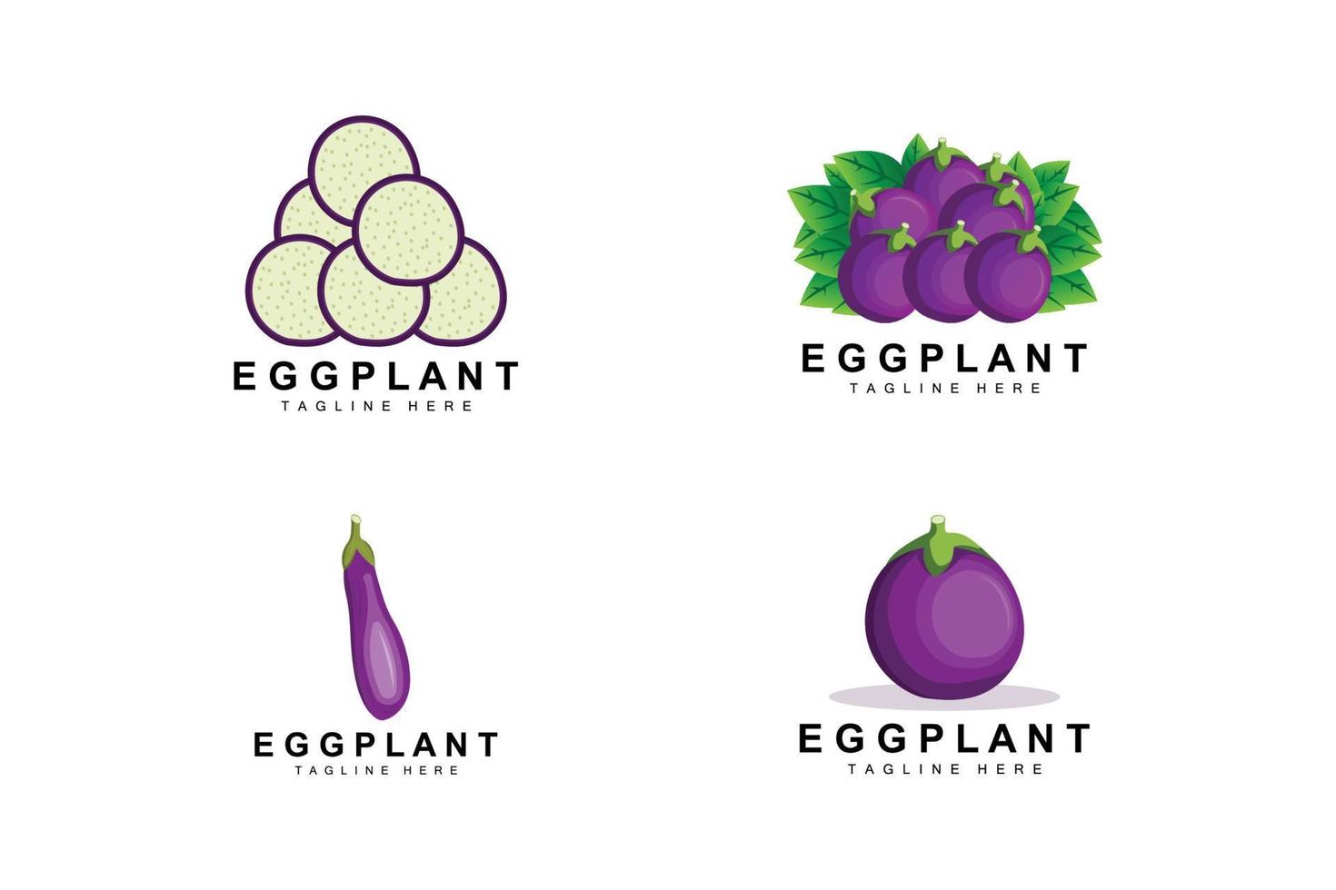 Auberginen-Logo-Design, Gemüseillustration lila Gemüseplantagenvektor, Symbolvorlage für Produktmarken vektor