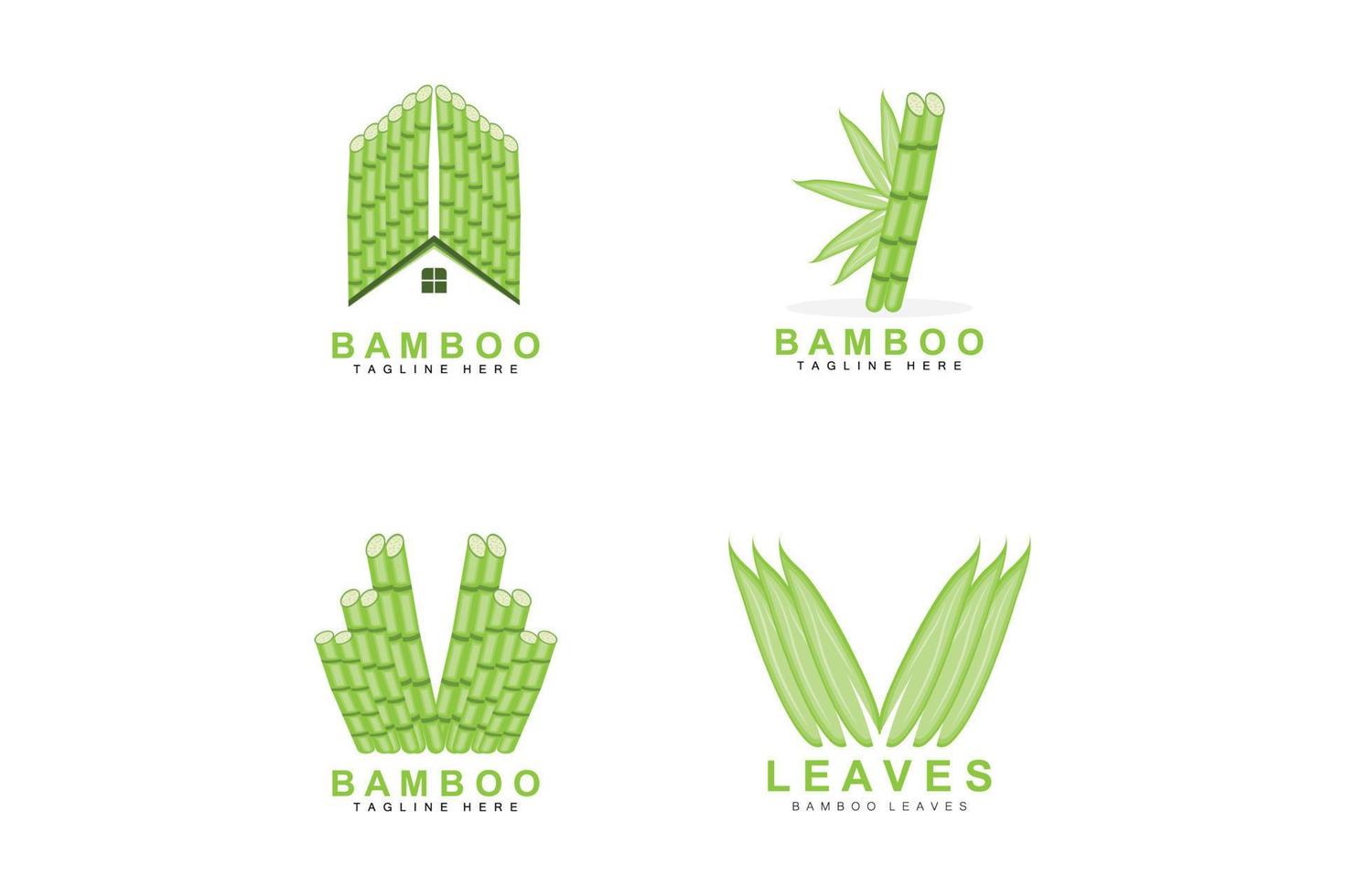 bambu logotyp design, grön träd vektor, panda mat, produkt varumärke mall illustration vektor