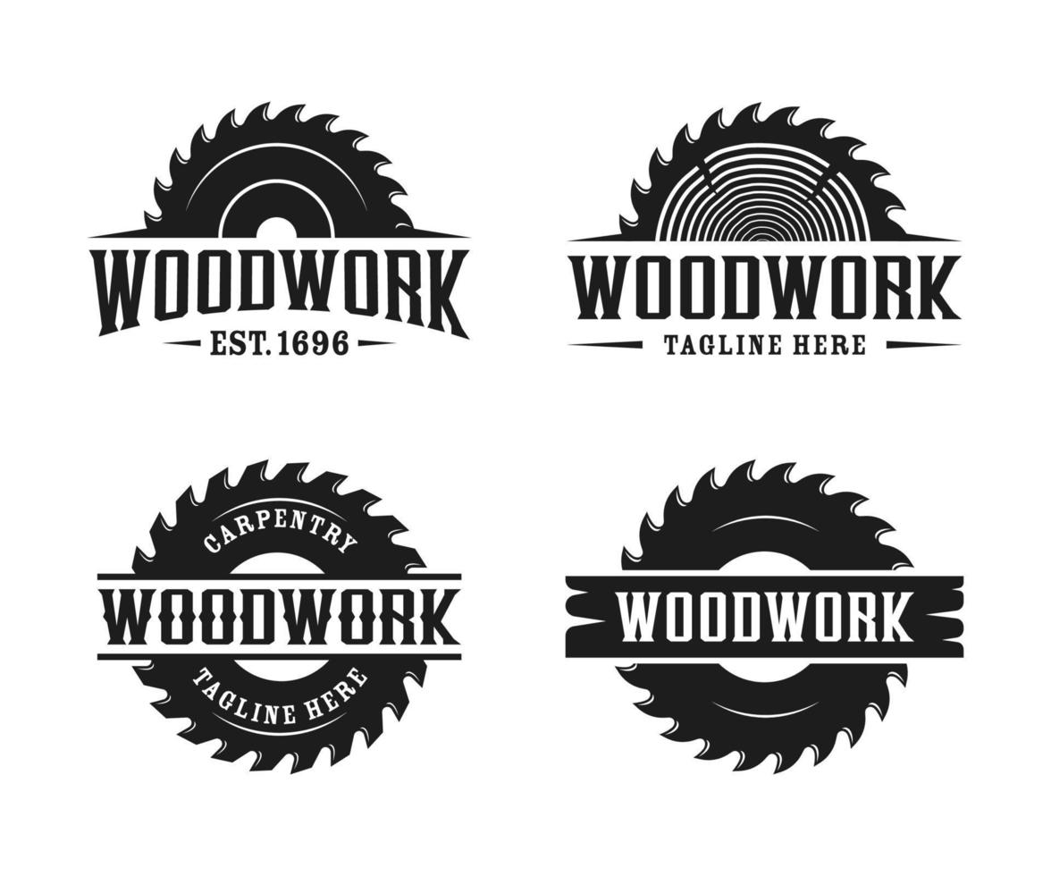 einstellen von Zimmerei, Holzbearbeitung retro Jahrgang Logo Design. Sägewerk oder sah Logo Vorlage vektor