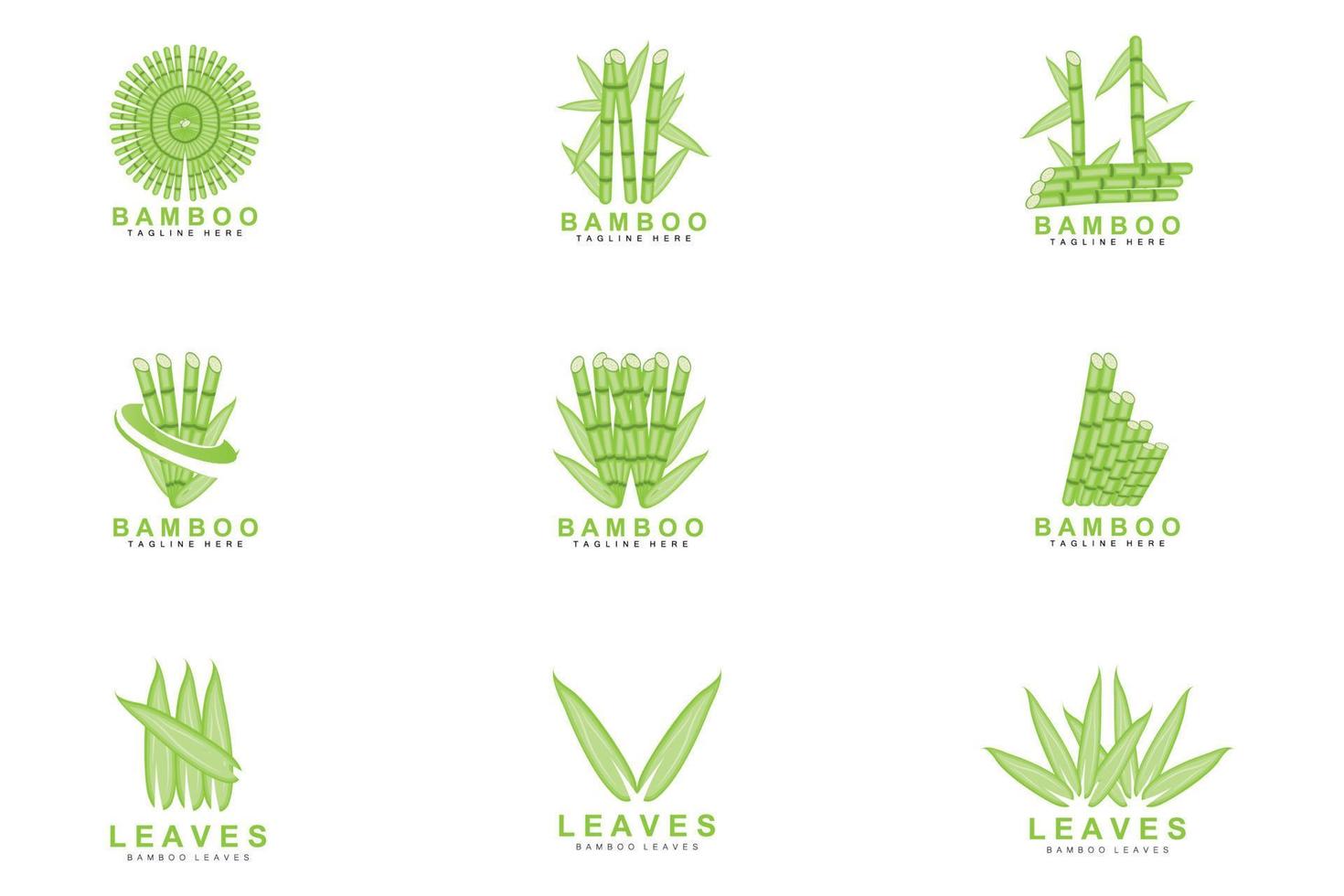 bambu logotyp design, grön träd vektor, panda mat, produkt varumärke mall illustration vektor
