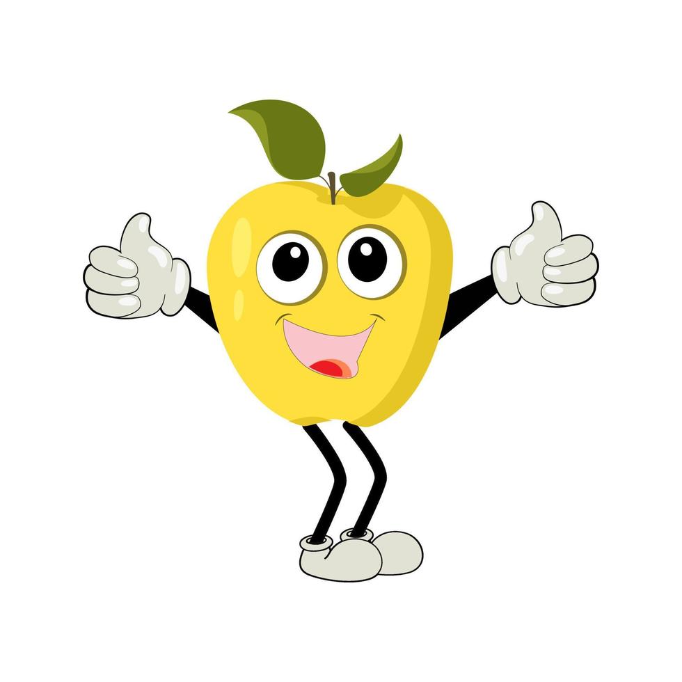 äpple tecknad serie karaktär illustration av en Lycklig äpple karaktär. röd, gul, grön äpple rolig karaktär, begrepp av hälsa vård för barn vektor