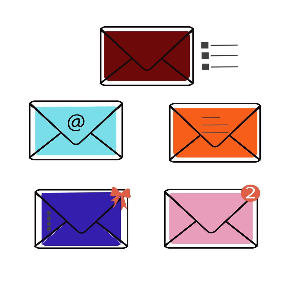 brev kuvert med papper dokumentera vektor illustration. stängd, öppen med en meddelande e-post kuvert. uppsättning brevlåda vektor ikoner i platt stil. e-post kuvert ikon