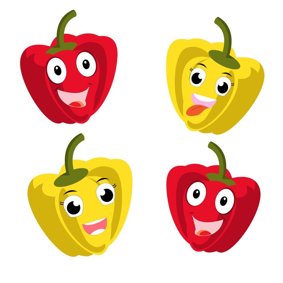 Paprika Charakter Vektor. Illustration von Paprika Charakter mit süß Ausdruck, lustig, einstellen von Paprika isoliert auf Weiß Hintergrund, Gemüse zum Maskottchen Sammlung, Emoticon kawaii, Chili Pfeffer. vektor