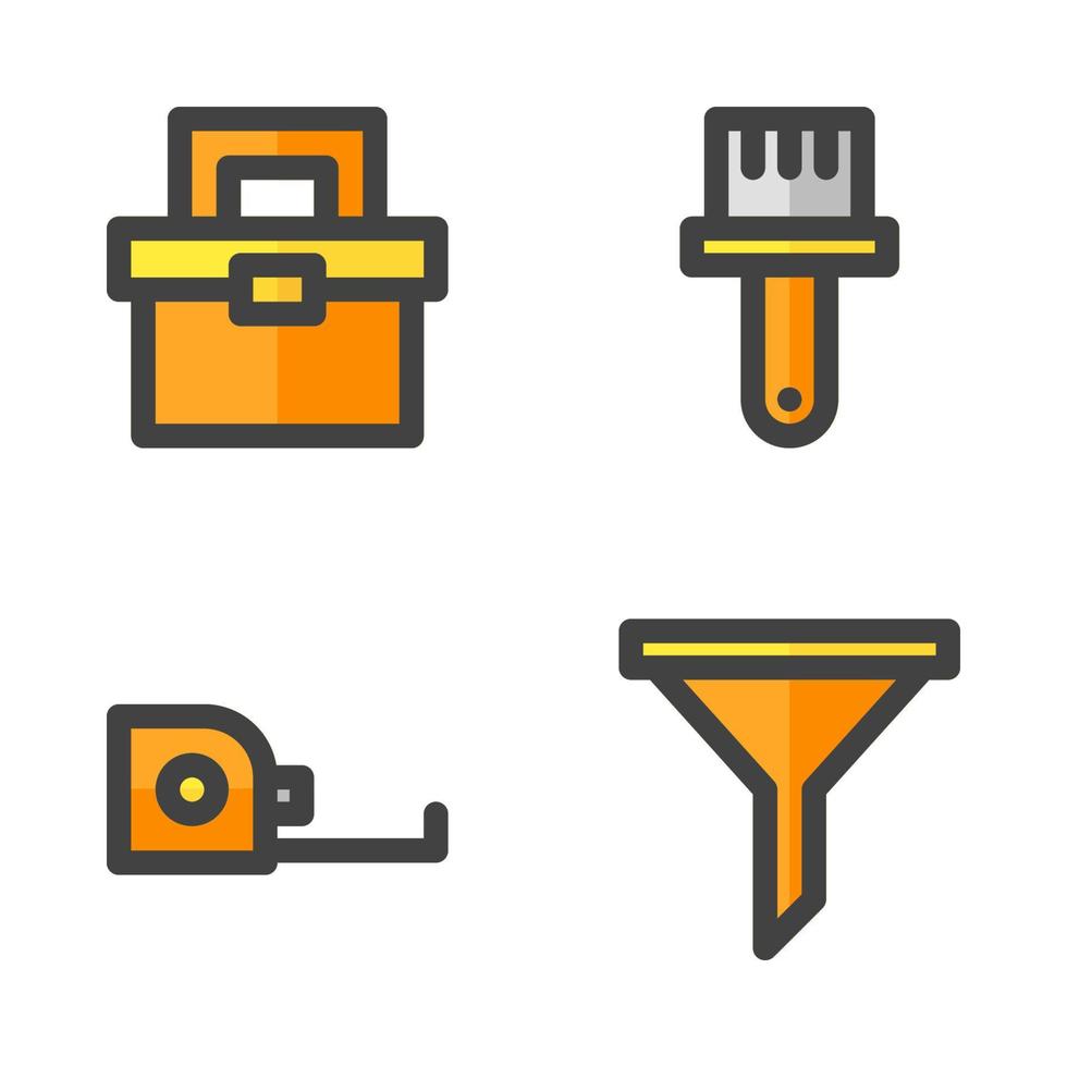 Arbeit Tag Symbole Satz. Zinnenbildung Tasche, Farbe Bürste, Messung Band, Filter. perfekt zum Webseite Handy, Mobiltelefon Anwendung, App Symbole, Präsentation, Illustration und irgendein andere Projekte vektor