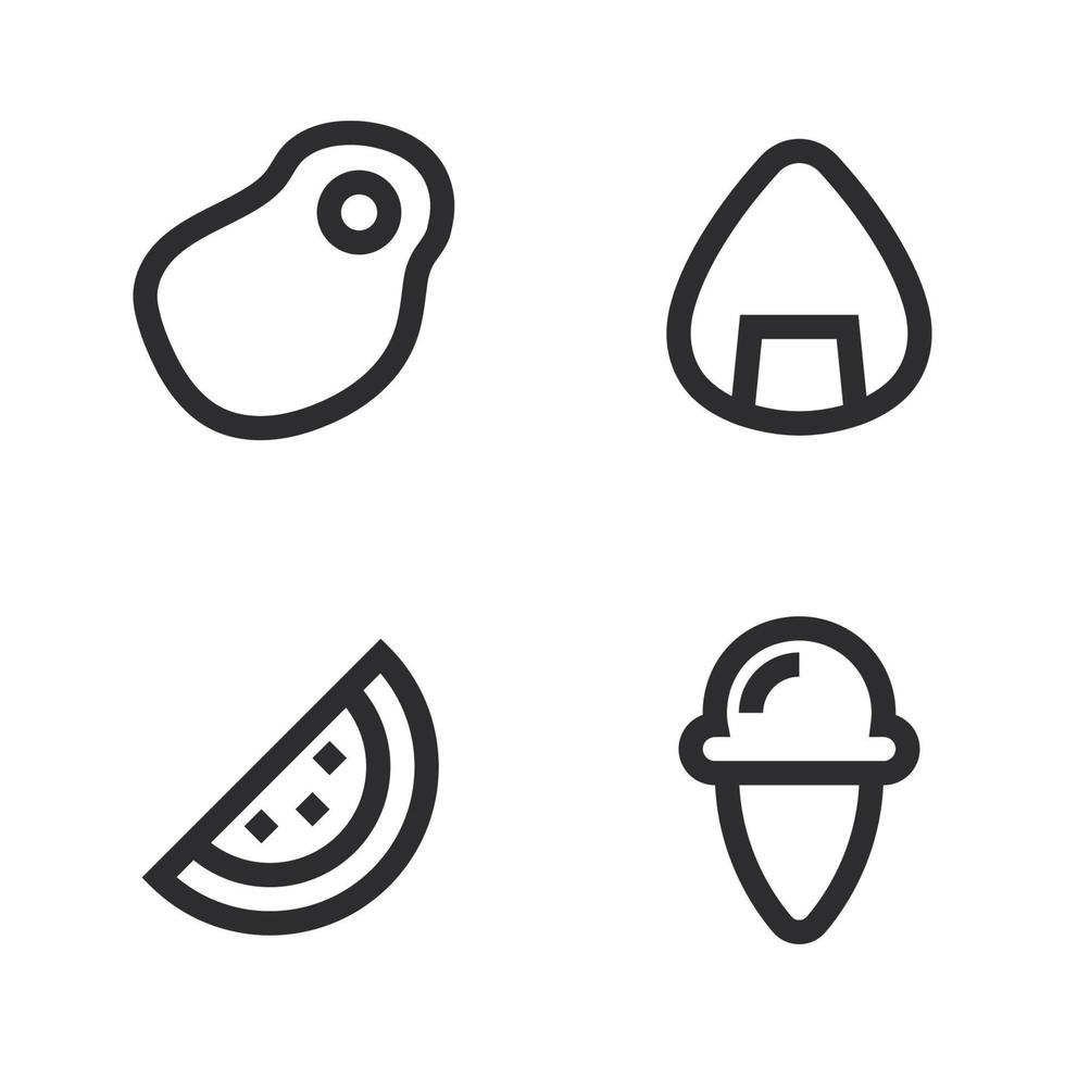 mat dryck ikoner uppsättning. kött, onigiri, vattenmelon, is grädde. perfekt för hemsida mobil app, app ikoner, presentation, illustration och några Övrig projekt vektor
