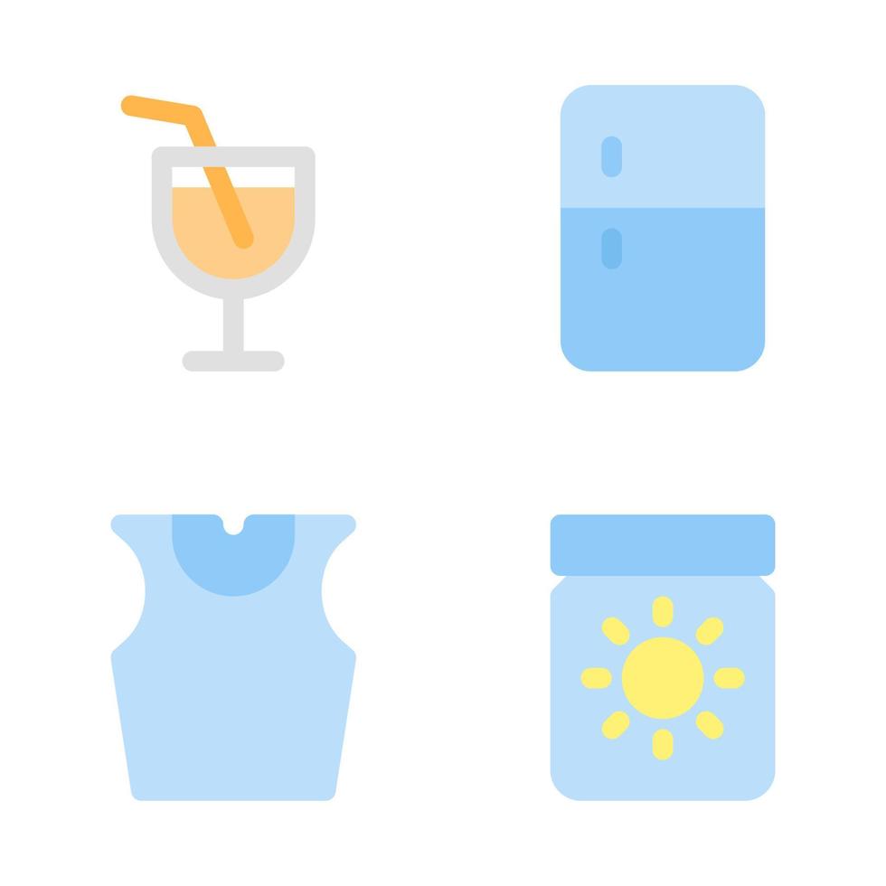 Sommer- Urlaub Symbole Satz. trinken, Kühlschrank, Panzer Spitze, Sonne Block. perfekt zum Webseite Handy, Mobiltelefon Anwendung, App Symbole, Präsentation, Illustration und irgendein andere Projekte vektor