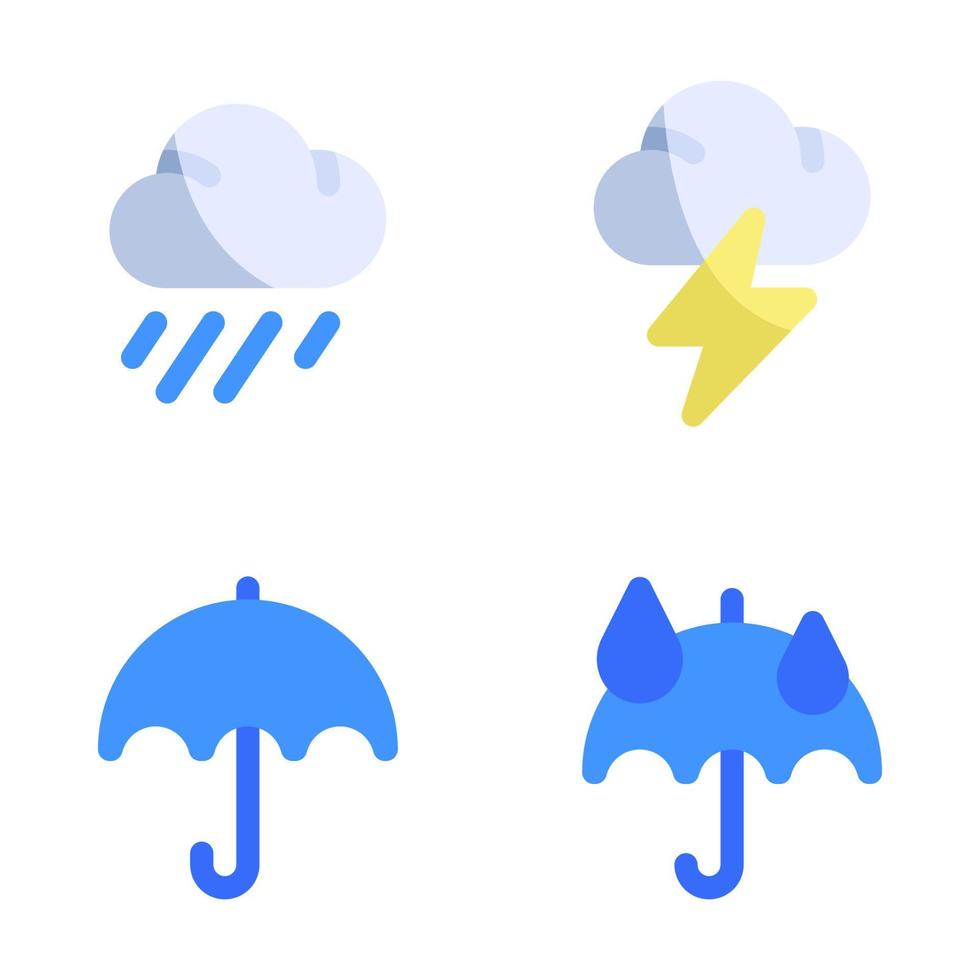 Wetter Symbole Satz. regnerisch, Donner, Regenschirm, Regen. perfekt zum Webseite Handy, Mobiltelefon Anwendung, App Symbole, Präsentation, Illustration und irgendein andere Projekte vektor