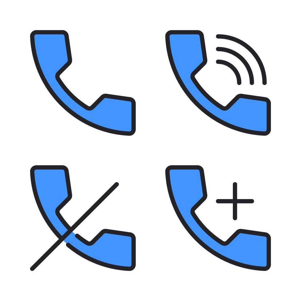 Benutzer Schnittstelle Symbole Satz. Telefon, Telefon Klingeln, Telefon abgelehnt, hinzufügen Telefon. perfekt zum Webseite Handy, Mobiltelefon Anwendung, App Symbole, Präsentation, Illustration und irgendein andere Projekte vektor