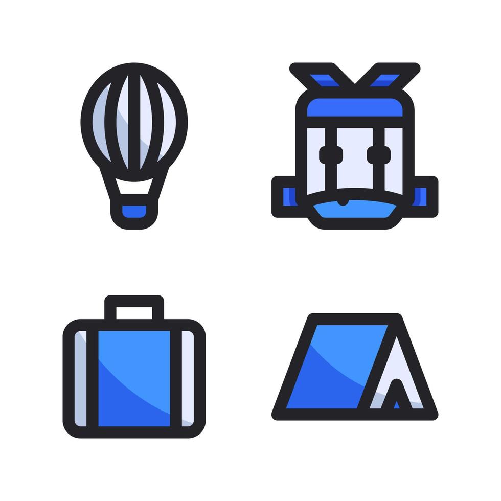 Abenteuer Symbole Satz. heiß Luft Ballon, Rucksack, Aktentasche, Zelt. perfekt zum Webseite Handy, Mobiltelefon Anwendung, App Symbole, Präsentation, Illustration und irgendein andere Projekte vektor