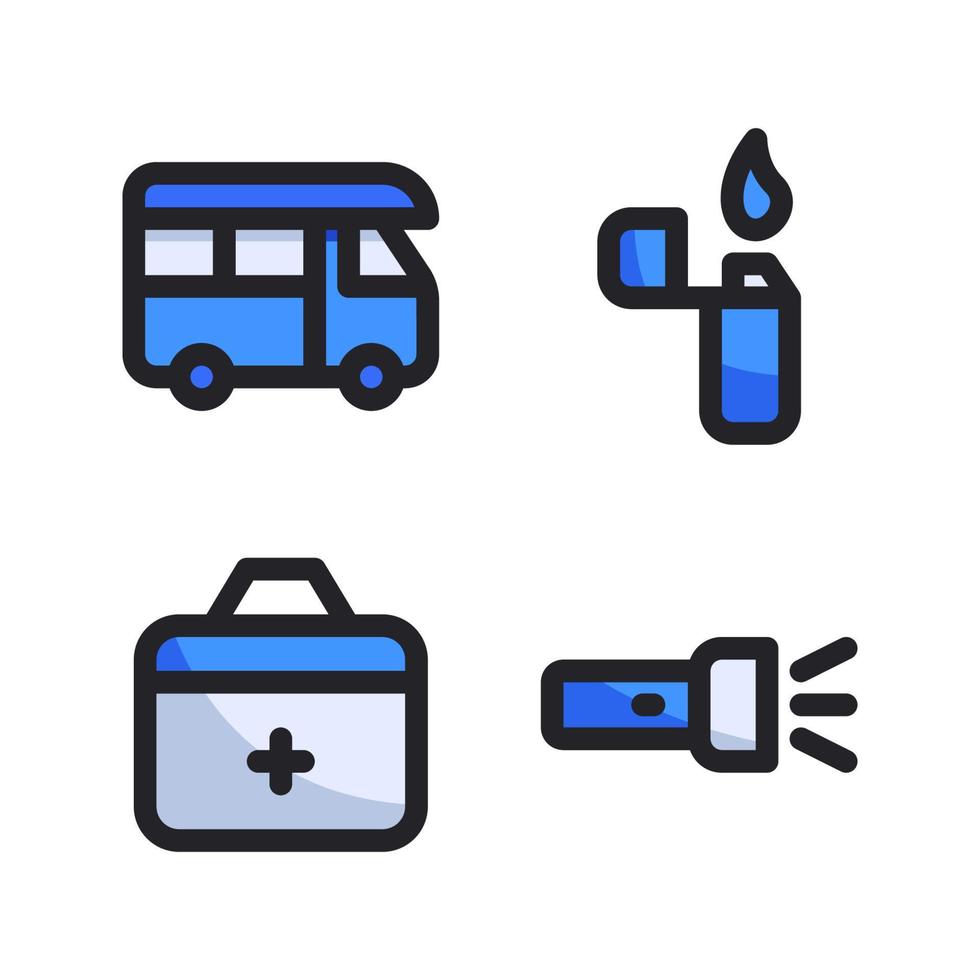 äventyr ikoner uppsättning. skåpbil, brand gas, medicinsk låda, blixt ljus. perfekt för hemsida mobil app, app ikoner, presentation, illustration och några Övrig projekt vektor