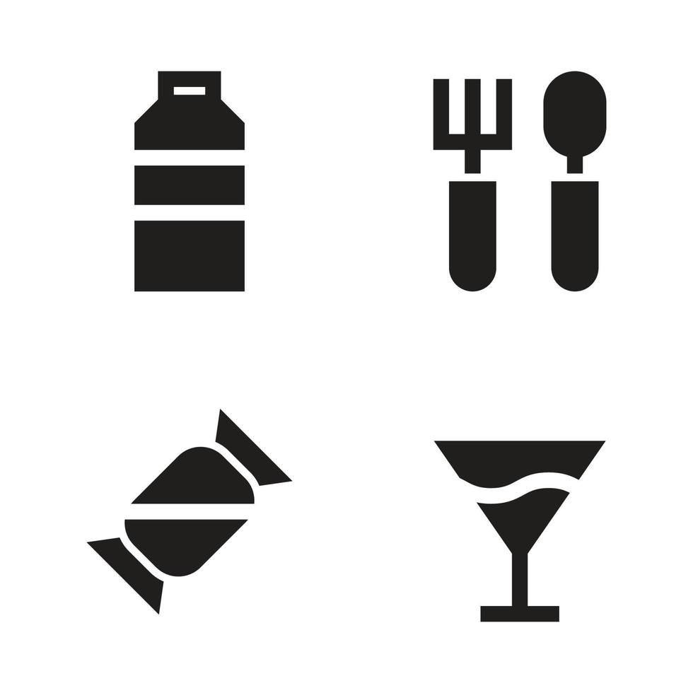 Essen trinken Symbole Satz. trinken Flasche, Gabel Löffel, Süssigkeit, Cocktail. perfekt zum Webseite Handy, Mobiltelefon Anwendung, App Symbole, Präsentation, Illustration und irgendein andere Projekte vektor