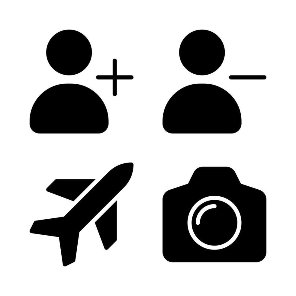 användare gränssnitt ikoner uppsättning. Lägg till användare, radera användare, flygplan, kamera. perfekt för hemsida mobil app, app ikoner, presentation, illustration och några Övrig projekt vektor
