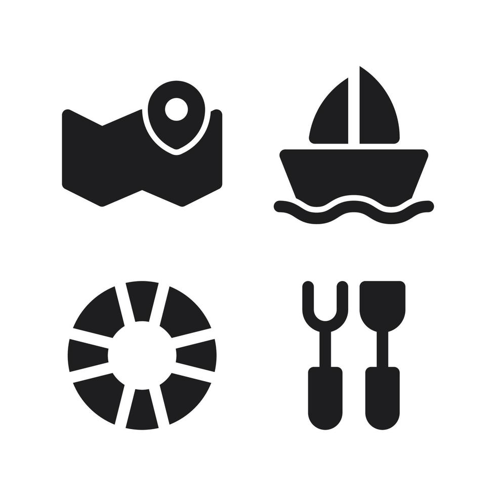 Abenteuer Symbole Satz. Karte Stift, Boot, Rettungsring, Grill Ausrüstung. perfekt zum Webseite Handy, Mobiltelefon Anwendung, App Symbole, Präsentation, Illustration und irgendein andere Projekte vektor