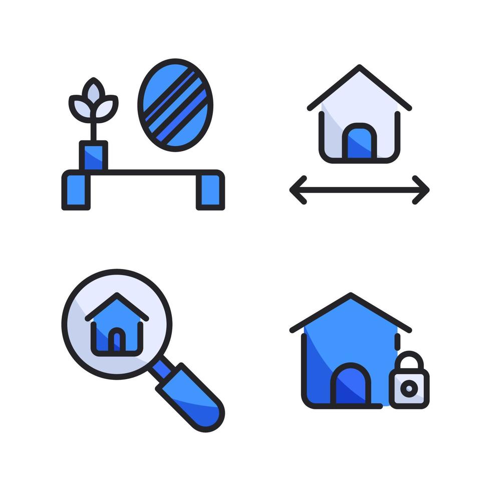 verklig egendom ikoner uppsättning. blomma pott, Hem, Sök fast egendom, hus låst. perfekt för hemsida mobil app, app ikoner, presentation, illustration och några Övrig projekt vektor