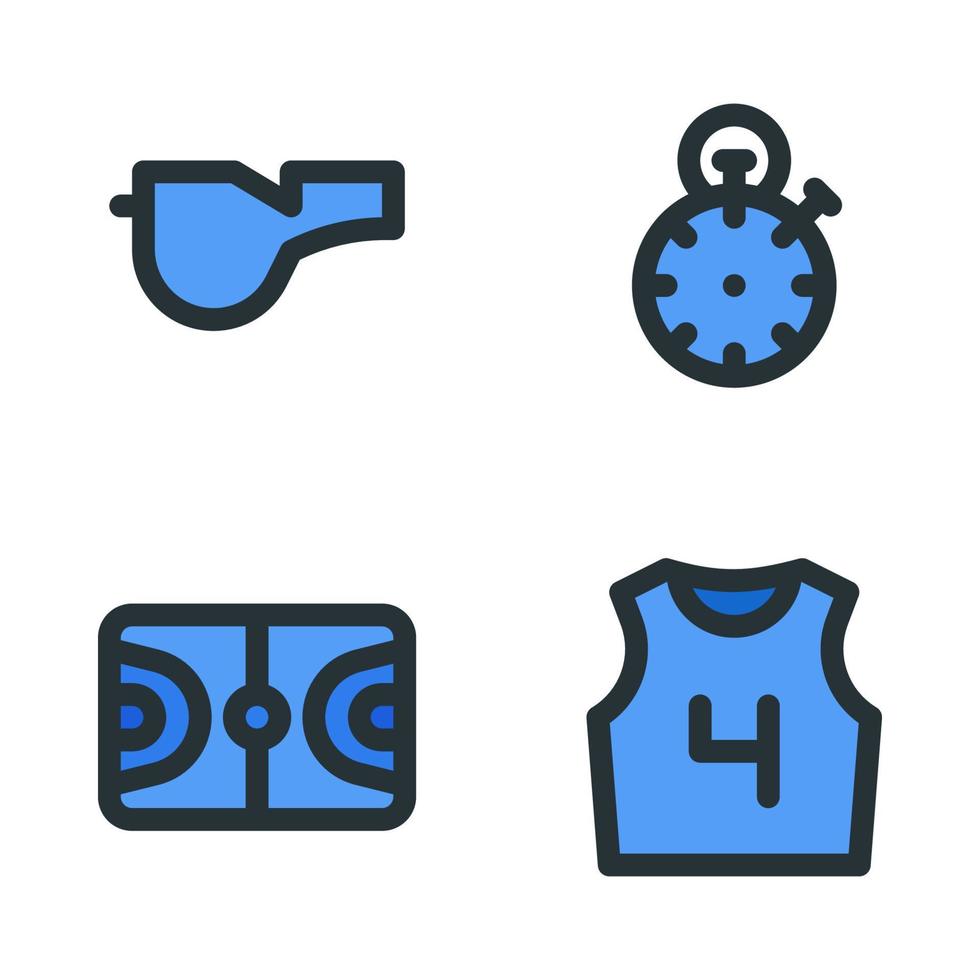 Basketball Symbole Satz. Pfeife, Stoppuhr, Basketball Feld, Jersey. perfekt zum Webseite Handy, Mobiltelefon Anwendung, App Symbole, Präsentation, Illustration und irgendein andere Projekte vektor