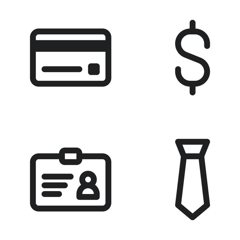 Geschäft Verwaltung Symbole Satz. Anerkennung Karte, Dollar, Ich würde Karte, binden. perfekt zum Webseite Handy, Mobiltelefon Anwendung, App Symbole, Präsentation, Illustration und irgendein andere Projekte vektor