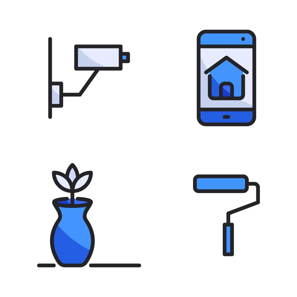 echt Nachlass Symbole Satz. Überwachungskamera, Smartphone, Topf Blume, Farbe Bürste. perfekt zum Webseite Handy, Mobiltelefon Anwendung, App Symbole, Präsentation, Illustration und irgendein andere Projekte vektor