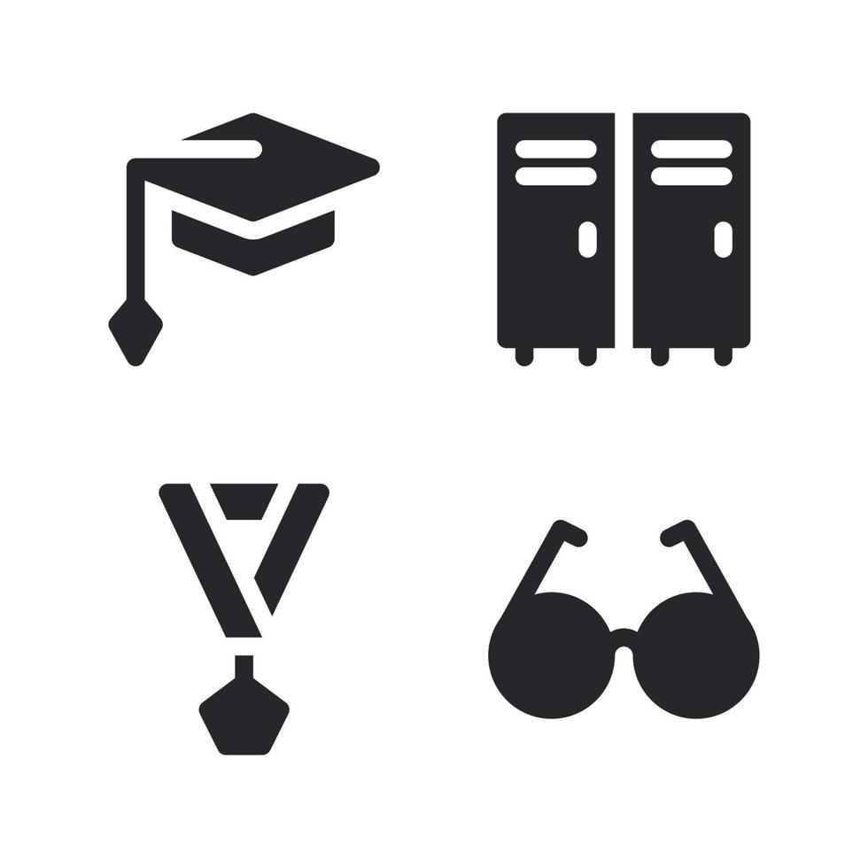 Bildung Symbole Satz. Abschluss Hut, Schließfach Zimmer, Medaille, Brille. perfekt zum Webseite Handy, Mobiltelefon Anwendung, App Symbole, Präsentation, Illustration und irgendein andere Projekte vektor