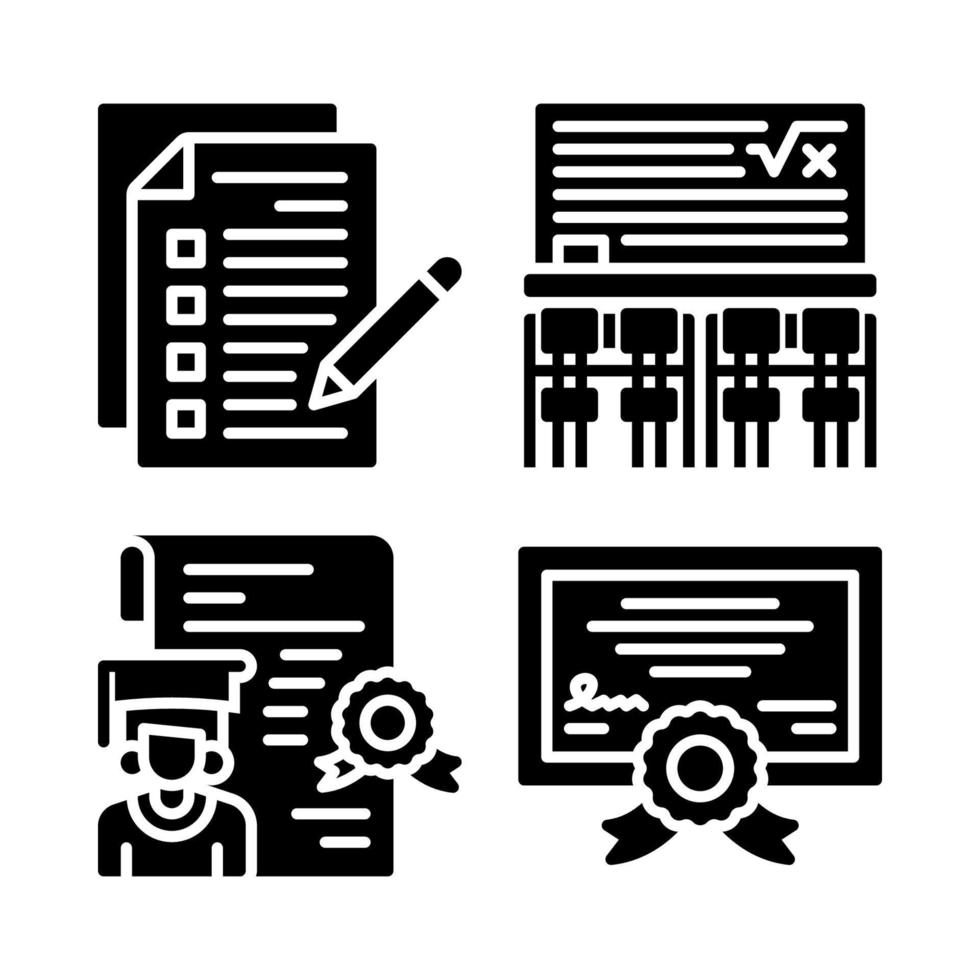 Bildung Symbole Satz. Prüfung, Klassenzimmer, Diplom, Zertifikat. perfekt zum Webseite Handy, Mobiltelefon Anwendung, App Symbole, Präsentation, Illustration und irgendein andere Projekte vektor