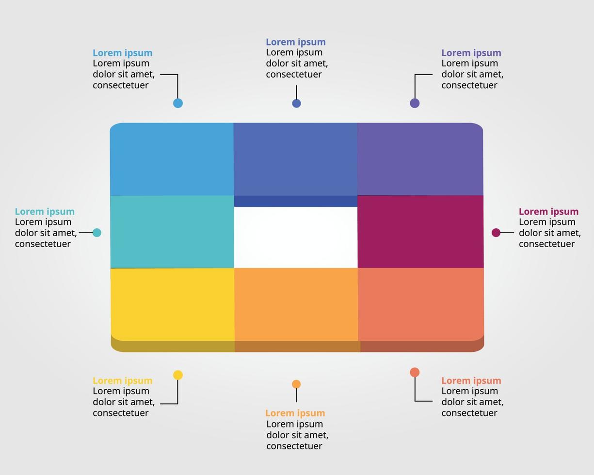 quadratische Diagrammvorlage für Infografik zur Präsentation für 8 Elemente vektor