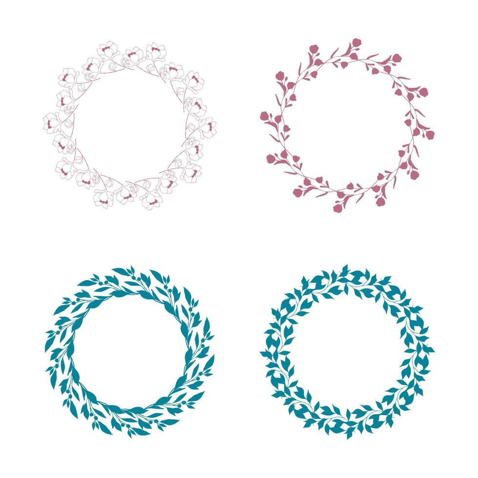 ritad för hand cirkulär blommig ram uppsättning vektor