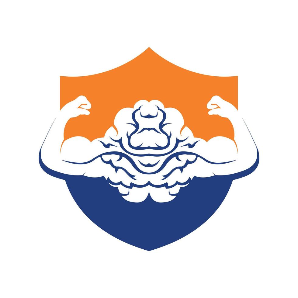 stark hjärna vektor logotyp design. hjärna med stark dubbel- biceps.