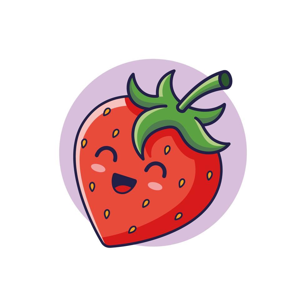 süß kawaii Erdbeere Charakter. Vektor Hand gezeichnet Karikatur Symbol Illustration. Erdbeere Charakter im Gekritzel Stil. isoliert auf Weiß Hintergrund.