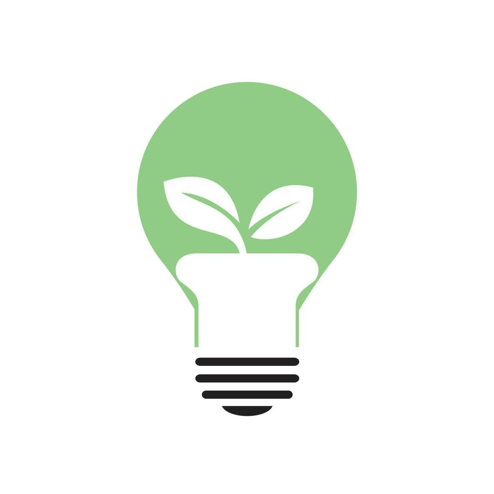 ljus Glödlampa och växt i en pott begrepp logotyp design. vektor