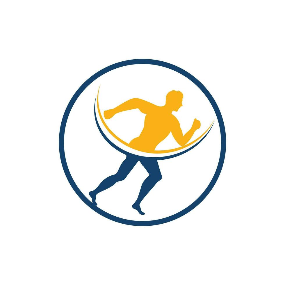 Lauf- und Marathon-Logo-Vektordesign. laufendes Mann-Vektorsymbol. sport- und wettbewerbskonzept. vektor