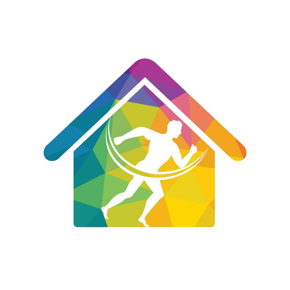 Haus Lauf Symbol Logo Design. Laufen Mann Vektor Symbol. Sport und Wettbewerb Konzept.