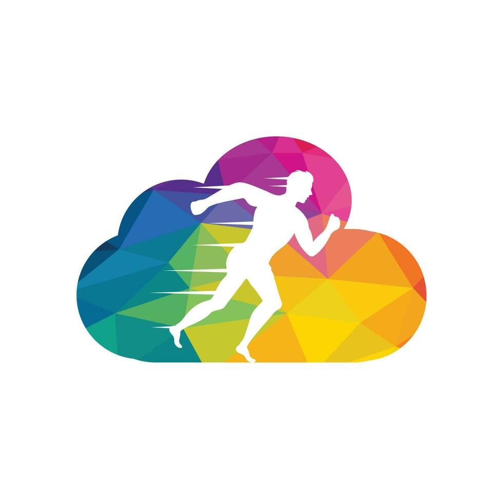 man löpning moln ikon vektor logotyp design. löpning man och moln vektor symbol. sport och konkurrens begrepp.