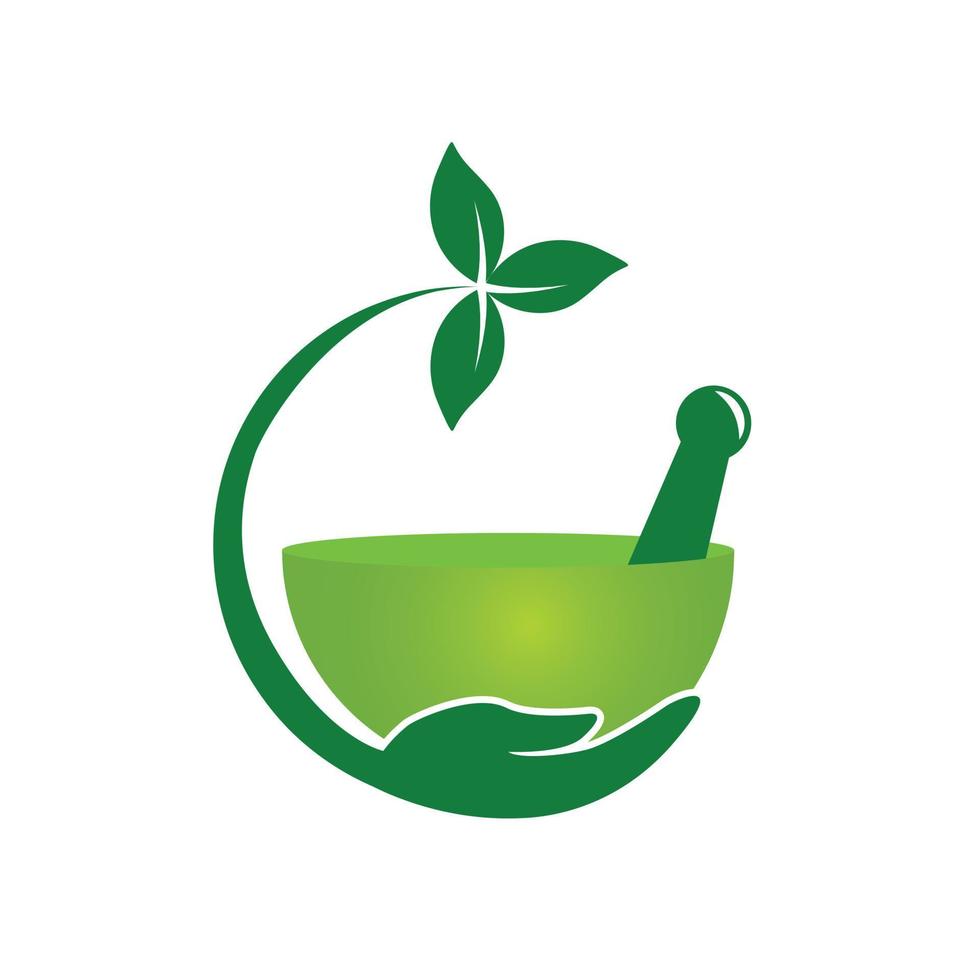 Apotheke medizinisches Logo-Design. natürliches Mörser- und Stößel-Logo, medizinisches Kräuterillustrationssymbol-Vektordesign. vektor