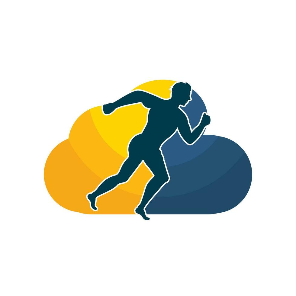 man löpning moln ikon vektor logotyp design. löpning man och moln vektor symbol. sport och konkurrens begrepp.