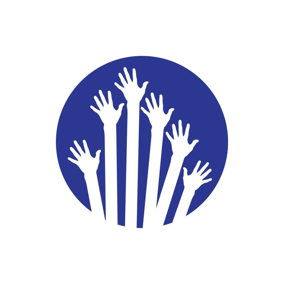 Hand Hilfe Pflege Logo und Symbol Vektor. Vielfalt Menschen Gruppe erziehen Hände. vielfältig Zusammenarbeit Zusammenarbeit Konzept. vektor