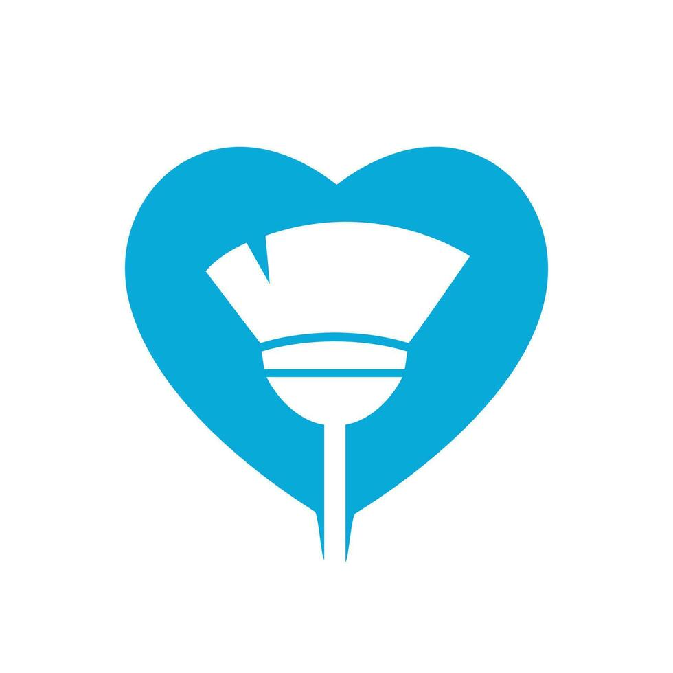 kärlek rengöring företag logotyp design. kvast och hjärta rengöring service logotyp design. vektor