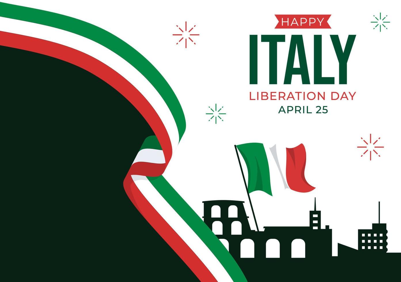 Italien befrielse dag illustration med Semester fira på april 25 och Vinka flagga italiensk i platt tecknad serie hand dragen för landning sida mallar vektor