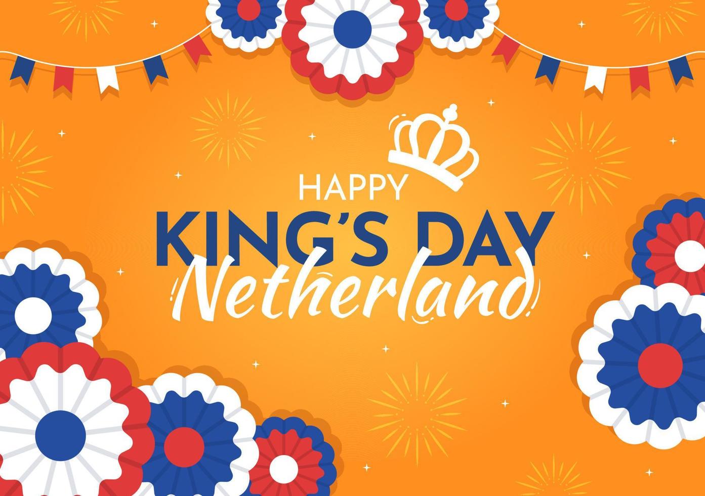 Lycklig kungar nederländerna dag illustration med vinka flaggor och kung firande för webb baner eller landning sida i platt tecknad serie hand dragen mallar vektor