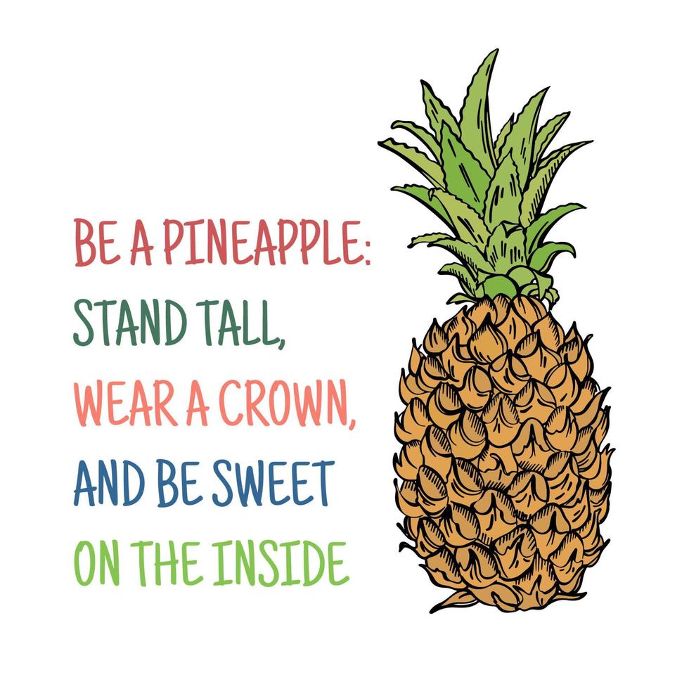 vara ananas stå lång ha på sig krona vara ljuv skiss slogan vektor