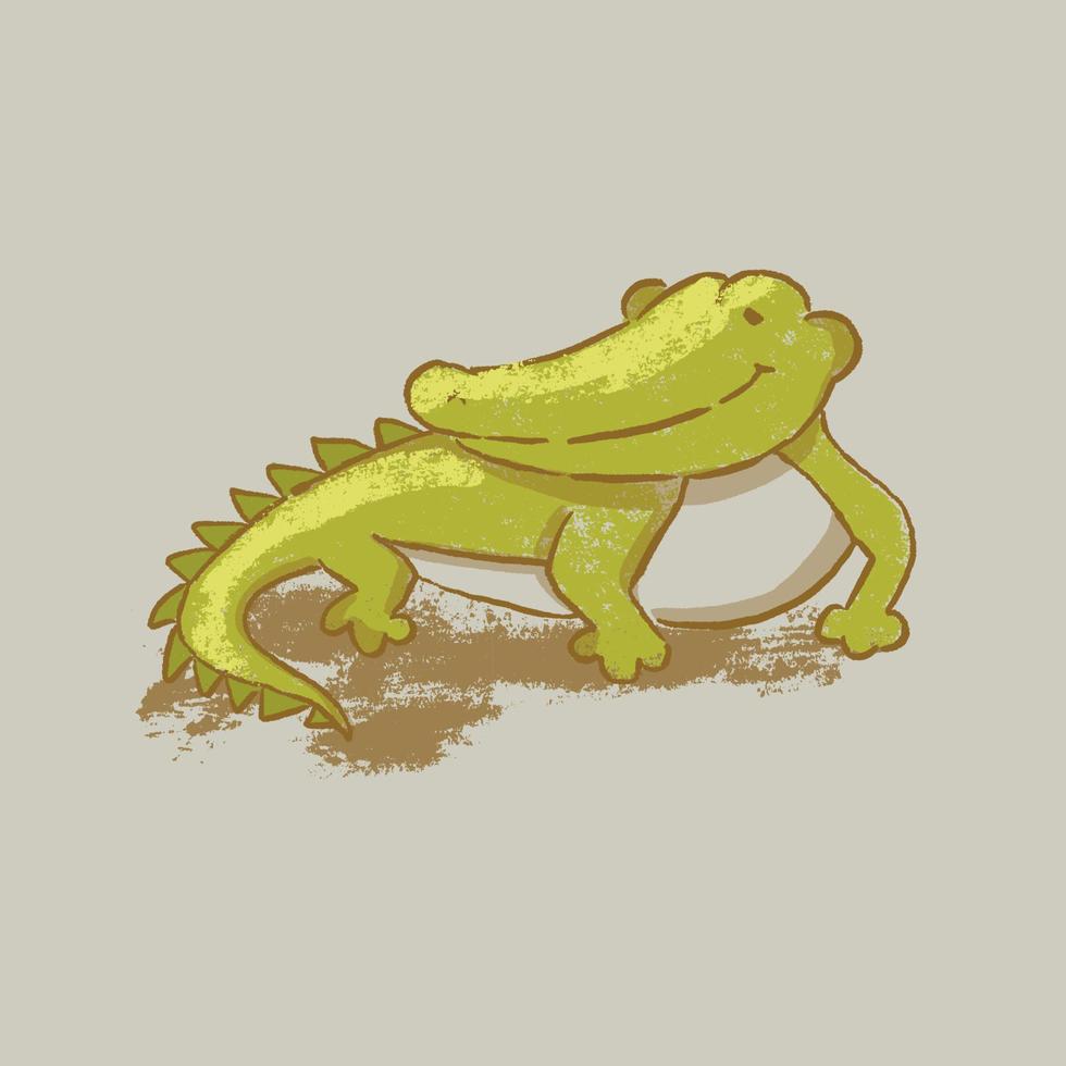 krokodil tecknad serie söt reptil djur- hand dragen vektor