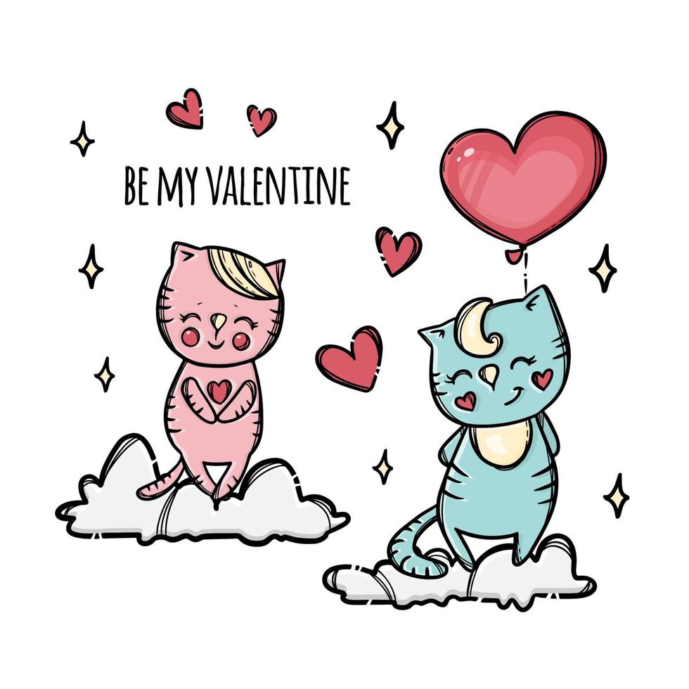 Ballon wie Geschenk auf Valentinstag Tag Katze Vektor Illustration einstellen