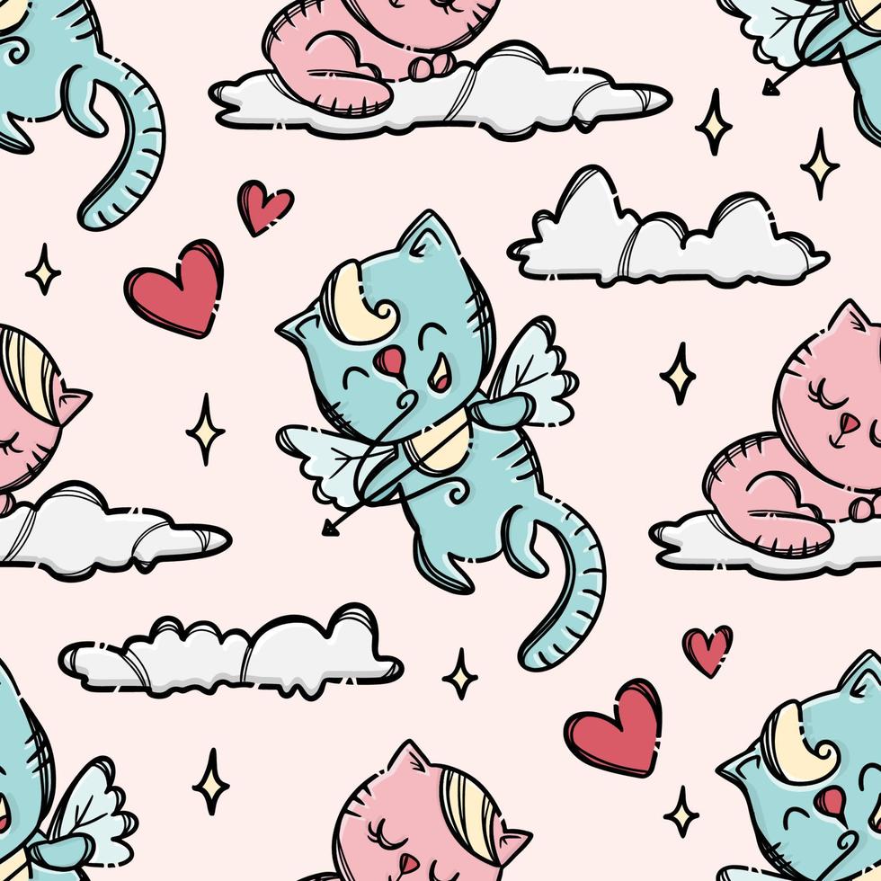 Amor Kätzchen Valentinstag Tag nahtlos Muster Vektor Illustration